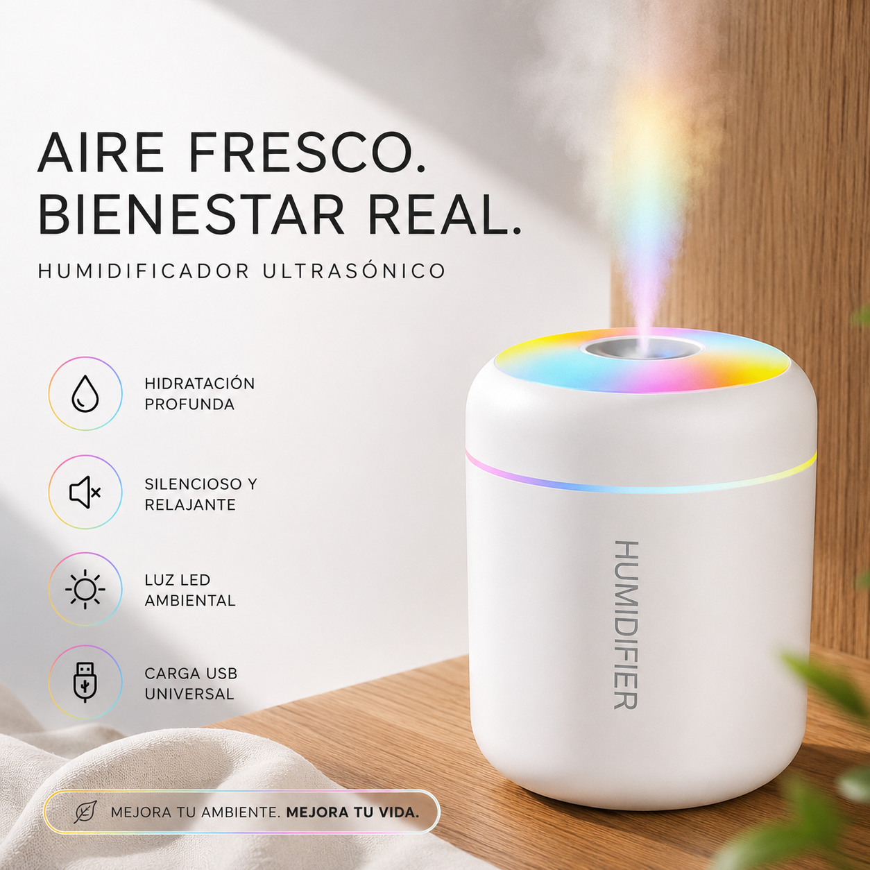 HUMIDIFICADOR DE AMBIENTE CON AROMATERAPIA